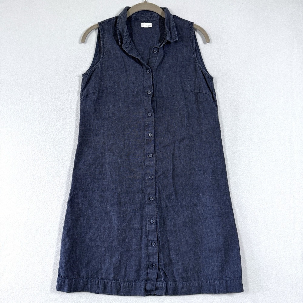 Garnet Hill Dress Womens 6 Linen Collared Button Down Tank Shirtdress Sleeveless